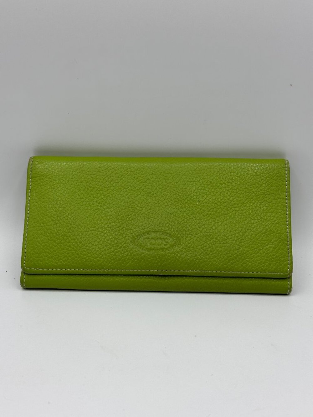 Tod's Lime Green Pebbled Leather Flap Wallet